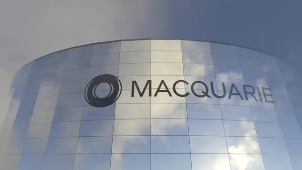 Macquarie Logo Das Blaue Logo Des Erfolgs Eine Fesselnde Illustration lizenzfreie Stockbilder