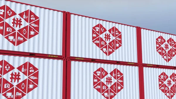 ヒンドゥー教のロゴ アイデンティティのロゴおよび旗によって飾られる船積みの容器が付いている金属箱 ストックフォト