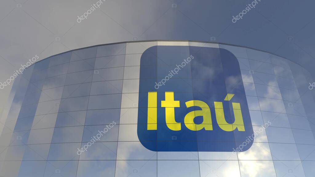 Itau Unibanco logo Corporate Reflections The Iconic Glass Tower of Capitalism  An imposing glass tower that reflects the grandeur and power of the corporate world.