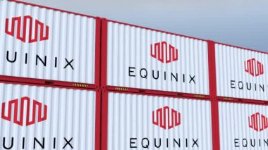 Equinix logosu, Metal Nakliye Konteynırlarında Ticaret Logosu ve Bayrak Birleştirildi