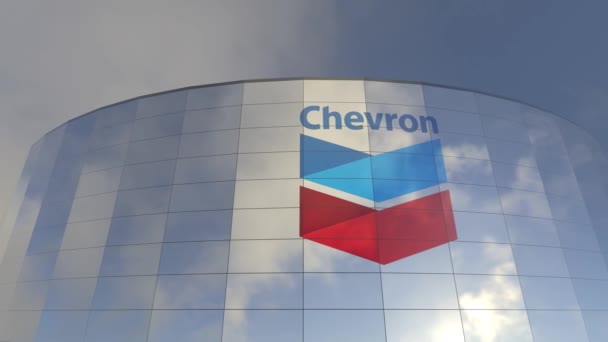 Logo Chevron Famosa Torre Vetro Emblema Accattivante Del Potere Capitalista — Video Stock