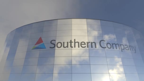 Southern Company Logo Urban Capitalism Glass Tower Defines City Economy — Stock Video