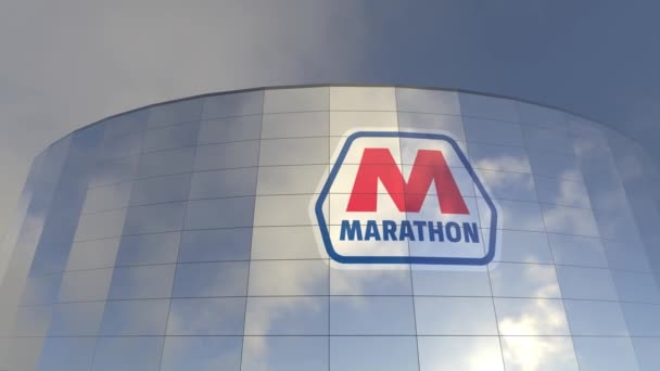 Maraton Logo Ropy Naftowej Corporate Skyline Nowoczesna Ikona Potęgi Gospodarczej — Wideo stockowe