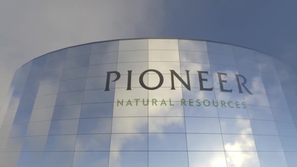 Pioneer Natural Resources Logo Modern Urban Skyline Símbolo Del Negocio — Vídeo de stock