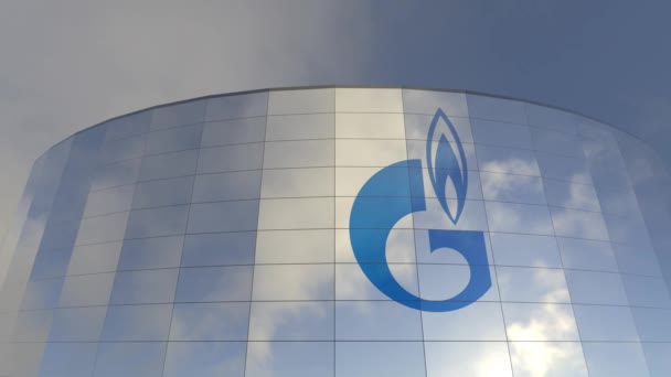 Logo Gazpromu Refleksje Korporacyjne Ikoniczna Szklana Wieża Kapitalizmu Imponująca Szklana — Wideo stockowe