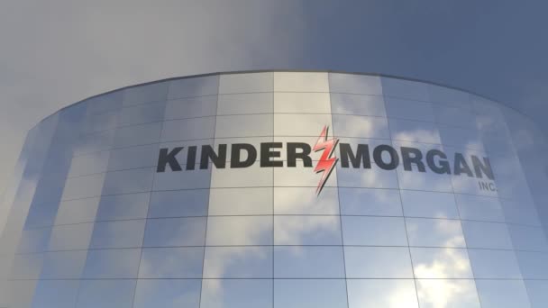 Kinder Morgan Logosu Kentsel Kapitalizm Şehir Ekonomisini Tanımlayan Cam Kule — Stok video