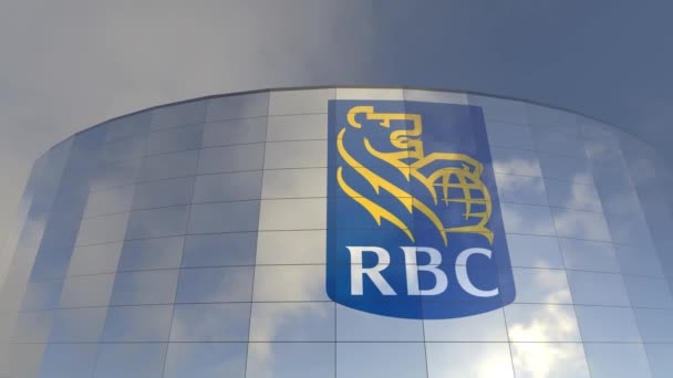 Logotipo Royal Bank Canada Reflexões Corporativas Torre Vidro Icônica Capitalismo — Vídeo de Stock
