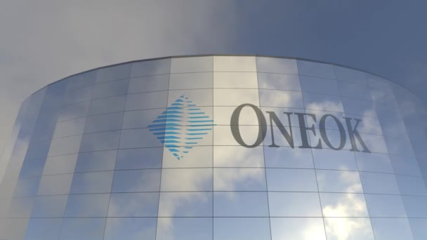 Logótipo Oneok Global Business Hub Uma Vista Cativante Torre Vidro — Vídeo de Stock