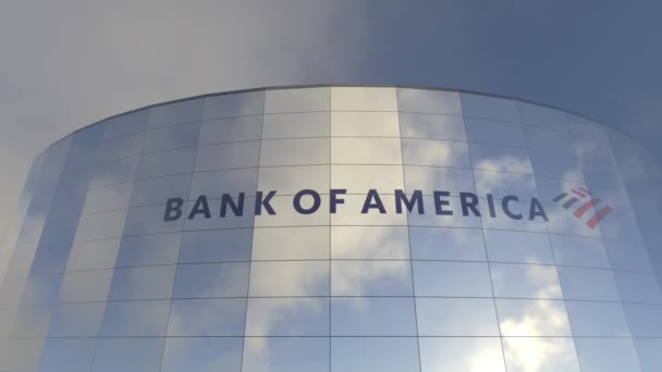 Logo Banku Ameryki Słynna Szklana Wieża Urzekające Godło Kapitalistycznej Potęgi — Wideo stockowe