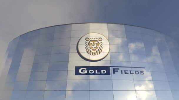 Sigla Gold Fields Famous Glass Tower Emblemă Captivantă Puterii Capitaliste — Videoclip de stoc