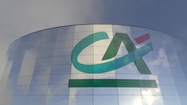 Логотип Credit Agricole Corporate Reflections Iconic Glass Tower Capitalism Внушительная — стоковое видео