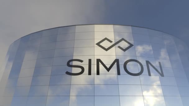 西门地产集团 Simon Property Group 标志全球商务中心玻璃塔迷人的景观玻璃塔迷人的景观 代表着一个全球商务中心 — 图库视频影像