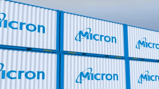 Логотип Micron Technology Иконки Глобального Коммерческого Логотипа Флага Контейнерах Перевозки — стоковое видео