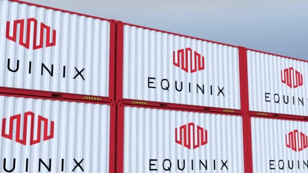 Логотип Equinix United Trade Logo Флаг Металлических Контейнерах — стоковое видео