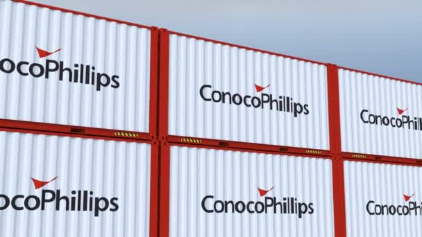Conocophillips Logo Iconos Del Logotipo Bandera Del Comercio Mundial Contenedores — Vídeos de Stock