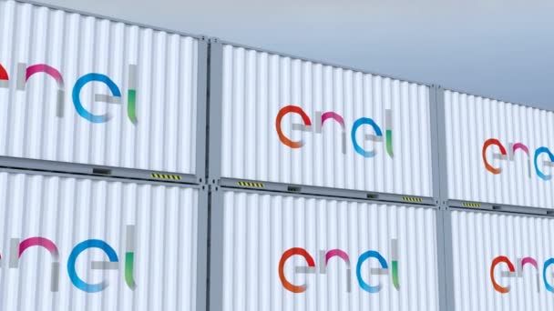 Логотип Enel Icons Global Commerce Logo Flag Metal Shipping Containers — стоковое видео
