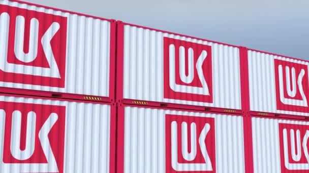 Logo Lukoil Flag International Trade Emblem Logo Flag Metal Containers — Stock video
