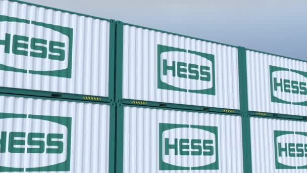 Hess Logo Global Trade Move Scheepvaart Containers Met Logo Vlag — Stockvideo