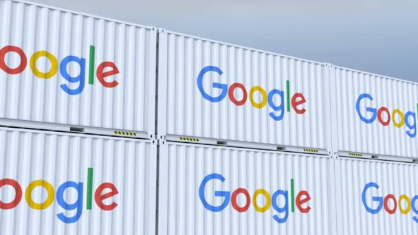 Alfabet Google Logo Scheepscontainer Met Element Logo Vlag — Stockvideo