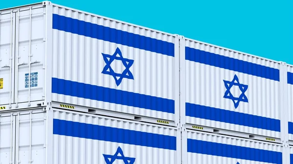 Israel Logo Globaler Handel Bewegung Schiffscontainer Mit Logo Und Flagge Stockfoto