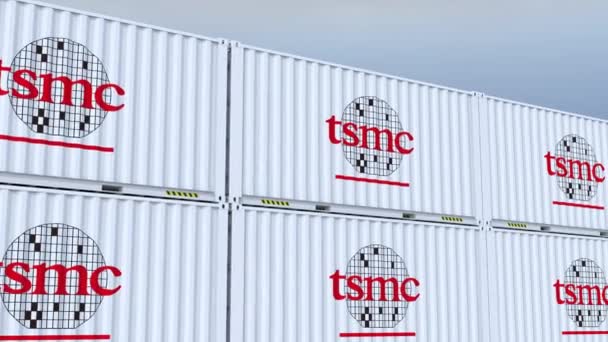 Tsmc Logo Trots Weergeven Van Scheepvaart Containers Weergeven Logo Vlag — Stockvideo