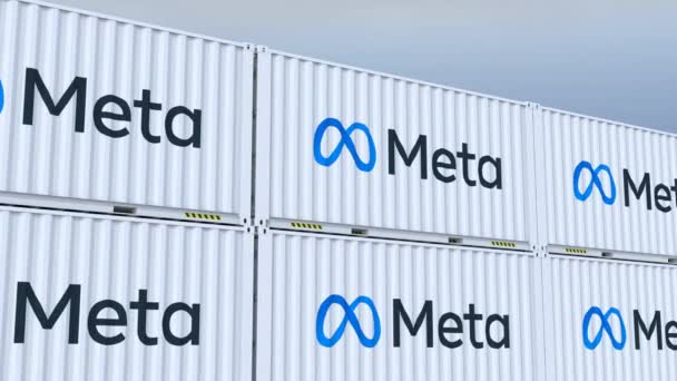 Meta Platforms Facebook Logo Global Handel Flytte Fraktcontainere Med Logo – stockvideo