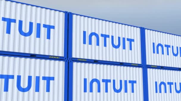 Intuit Logo Symbolic Containers Logo Flag Signifying Global Trade — Stock Video