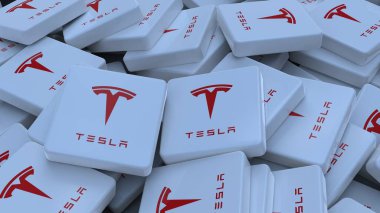 Tesla logo küp şirketi arka planı 3d illüstrasyon borsa editoryel