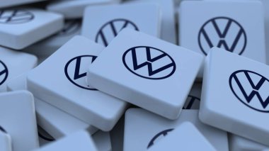 Volkswagen logo kübü şirketinin arka planı 3d illüstrasyon borsa editörü