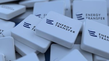 Enerji Transferi Ortakları logo küp şirketi arkaplan 3d illüstrasyon borsa editoryel