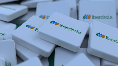 Iberdrola logo küp şirketi arka planı 3d illüstrasyon borsa editörü