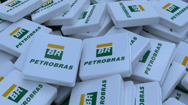 Petrobras logo kübü şirketinin arka planı 3 boyutlu illüstrasyon borsa editörü