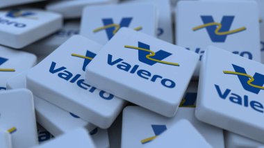 Valero Enerji logo kübü şirketinin arka planı 3d illüstrasyon borsa editörü