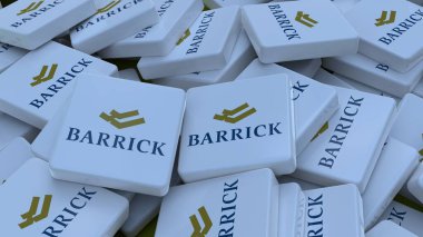 Barrick Gold logo kübü şirketinin arka planı 3 boyutlu illüstrasyon borsa editörü