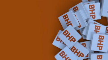 BHP Grubu logo kübü şirketinin arka planı 3d illüstrasyon borsa editörü