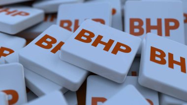 BHP Grubu logo kübü şirketinin arka planı 3d illüstrasyon borsa editörü