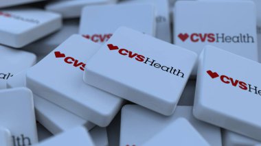 CVS Sağlık logo kübü şirketinin arka planı 3d illüstrasyon borsa editörü