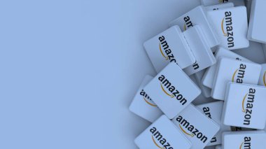 Amazon logo kübü şirketi arka planı 3d illüstrasyon borsa editörü