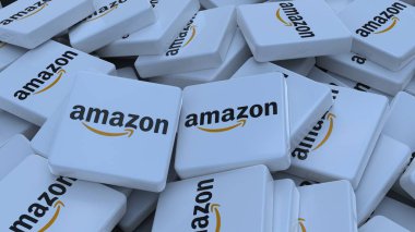 Amazon logo kübü şirketi arka planı 3d illüstrasyon borsa editörü
