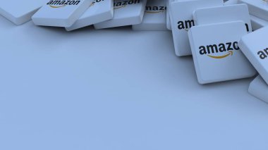 Amazon logo kübü şirketi arka planı 3d illüstrasyon borsa editörü