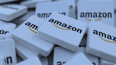 Amazon logo kübü şirketi arka planı 3d illüstrasyon borsa editörü