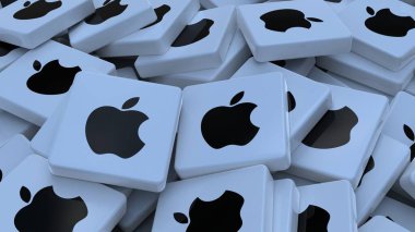 Apple logo küp şirketi arka planı 3d illüstrasyon borsa editoryel