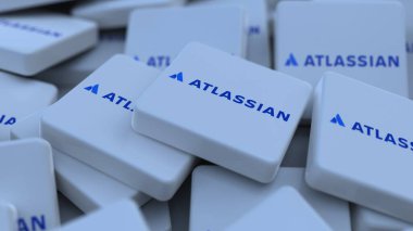 Atlassian logo kübü şirketinin arka planı 3d illüstrasyon borsa editörü