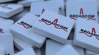 Broadcom logo kübü şirketinin arka planı 3d illüstrasyon borsa editörü