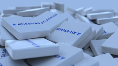 Atlassian logo kübü şirketinin arka planı 3d illüstrasyon borsa editörü