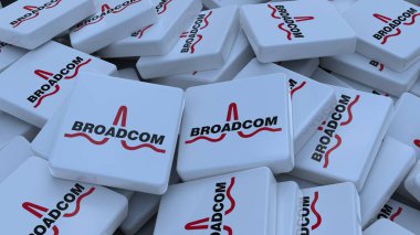 Broadcom logo kübü şirketinin arka planı 3d illüstrasyon borsa editörü