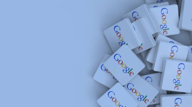 Google Alfabe Logo Küpü Şirketi arkaplan 3d illüstrasyon borsa editörü