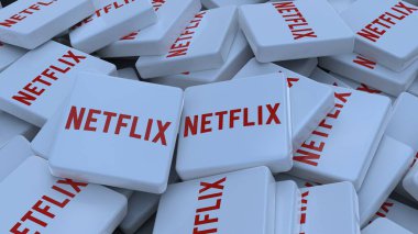 Netflix logo küp şirketi arka planı 3d illüstrasyon borsa editörü