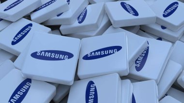 Samsung logo küp şirketi arka planı 3D illüstrasyon borsa editoryel