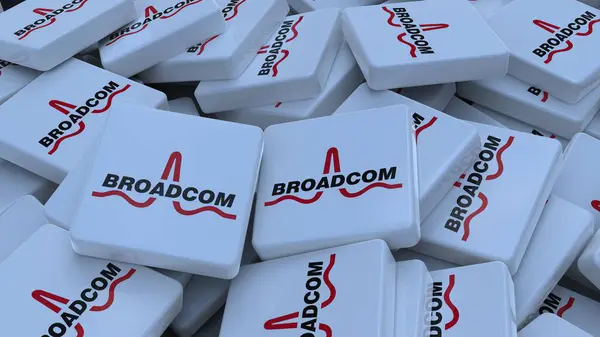 Broadcom logo kübü şirketinin arka planı 3d illüstrasyon borsa editörü